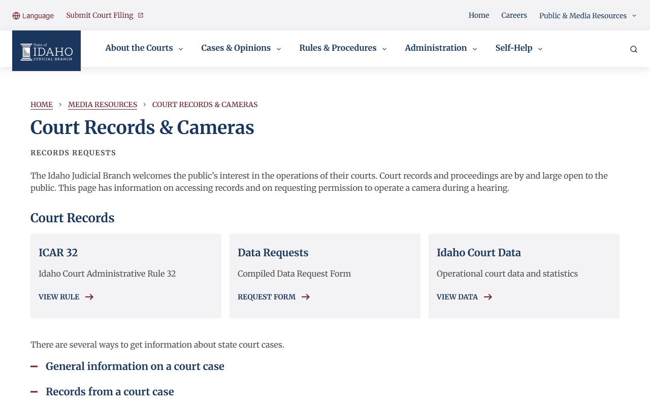 Camas County criminal court case record access options