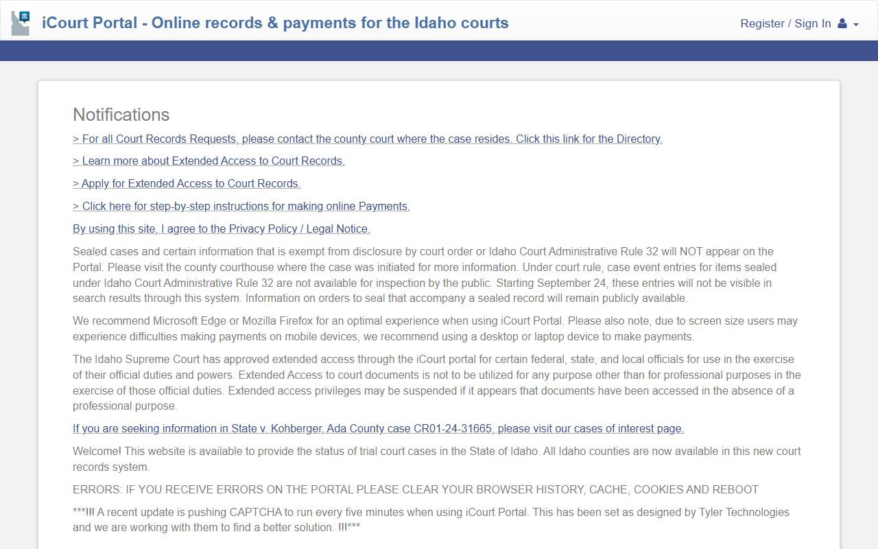 Camas County court case lookup through Idaho iCourt