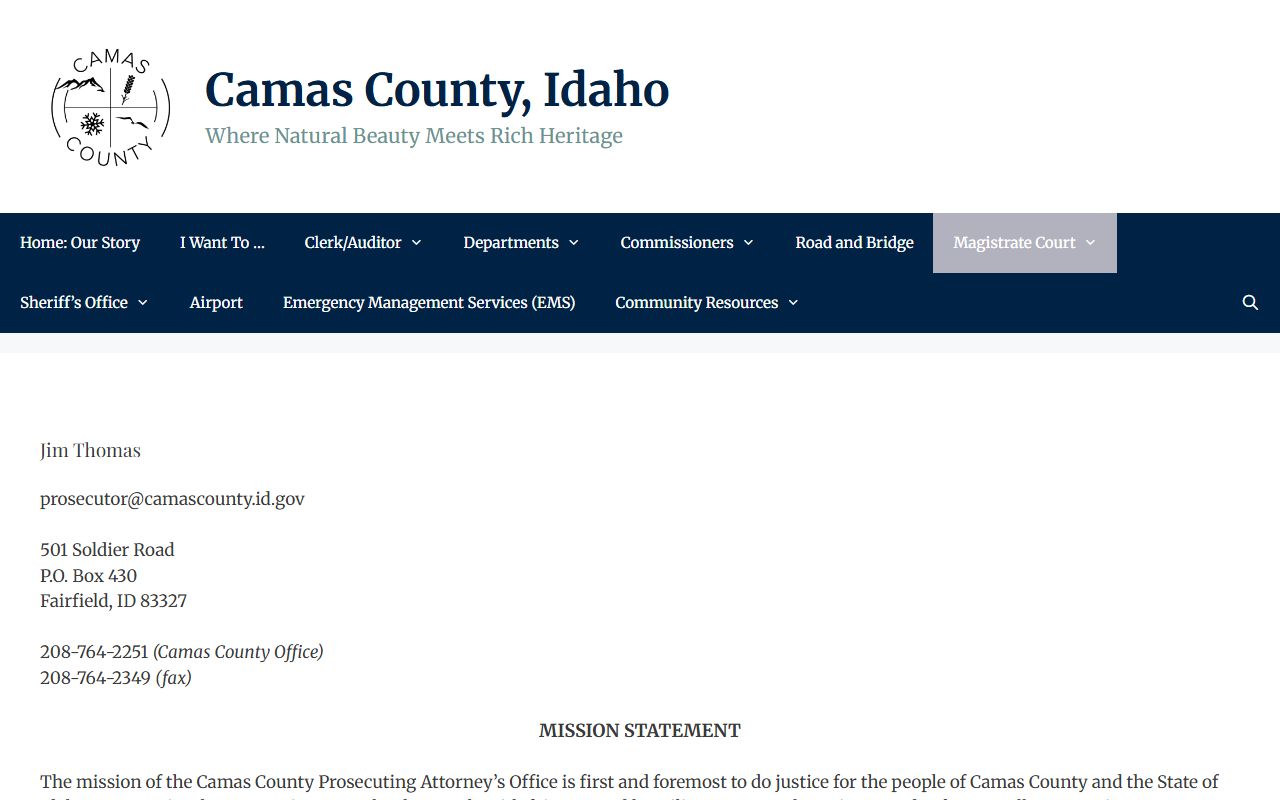 Camas County criminal court case prosecuting attorney information