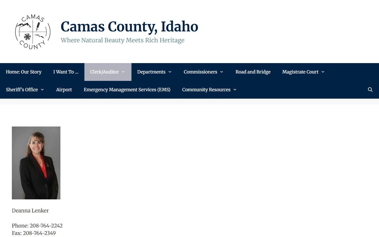 Camas County court case records clerk office page