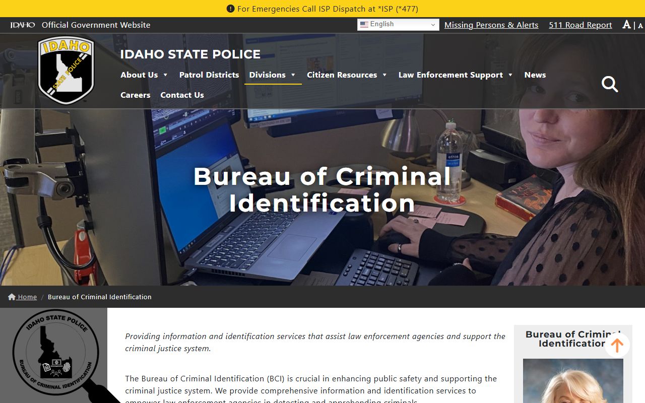 Camas County criminal history Idaho BCI repository page