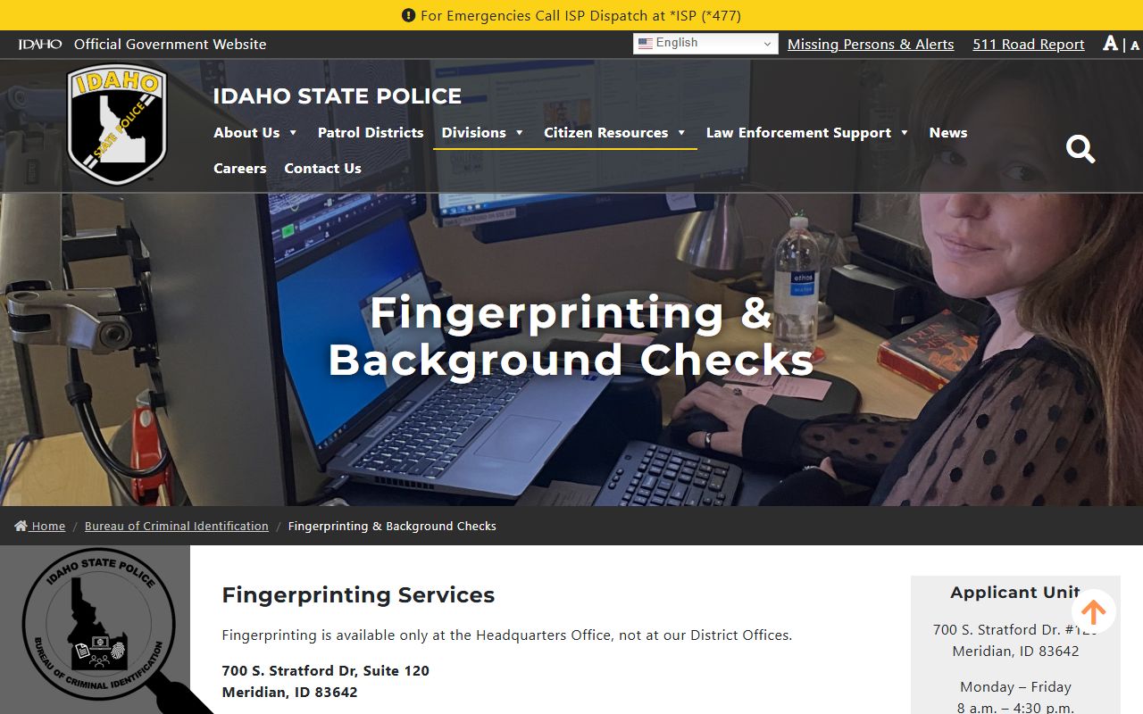 Camas County criminal history official Idaho background check fees