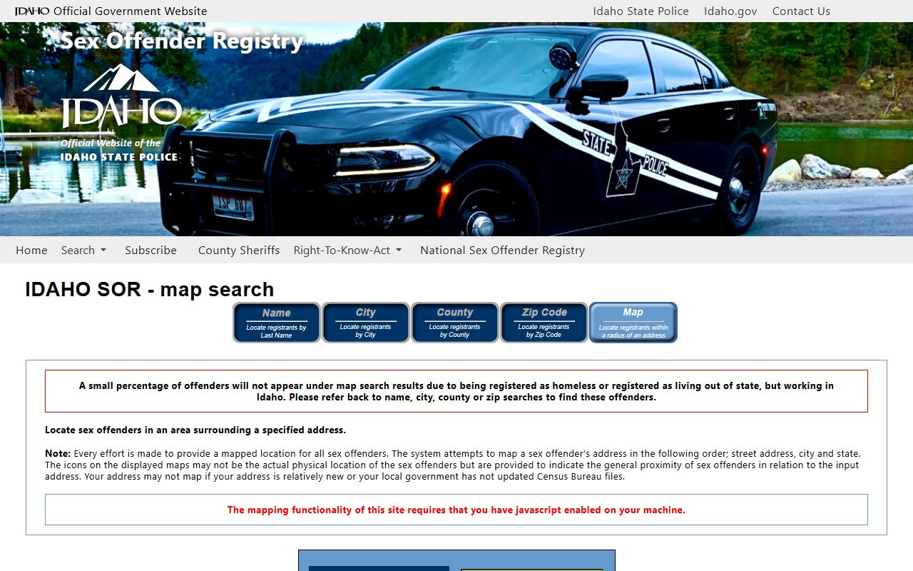 Idaho sex offender registry one three and five mile radius map search